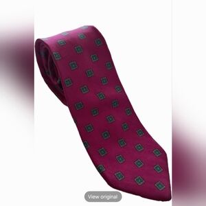 Etienne Caron All Silk from Italy Slip Stitch Neck Tie Pink Squares Teal Grey